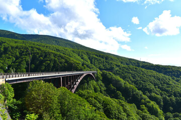 Fototapeta premium 青森県 日本最長の橋である城ヶ倉大橋の全景