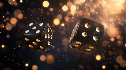 Black Dice with Gold Dots