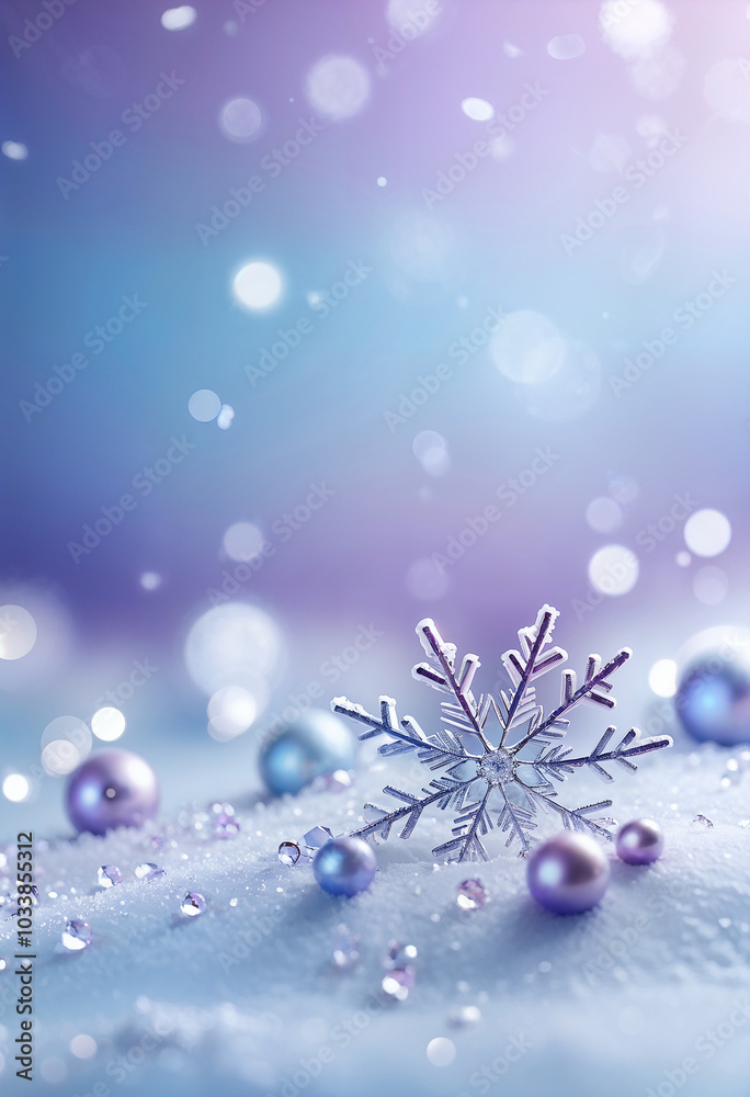 Wall mural pastel gradient blur background with snow and frost and bokeh lights, free space for text, christmas