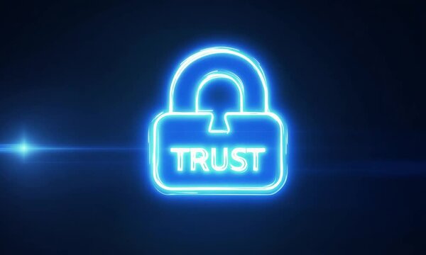 Blue neon lock with trust