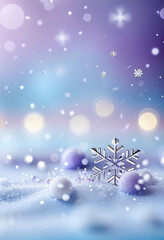Fototapeta premium pastel gradient blur background with snow and frost and bokeh lights, free space for text, christmas card template
