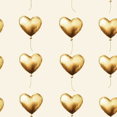 Vintage Gold Heart Shaped Balloon pattern on vintage beige fabric background, seamless repeating pattern, textile print style, minimal, elegant balloon design, upscale decor, textiles