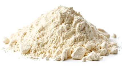 heap of protein powder on white.
