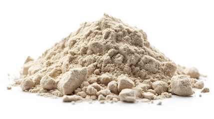 heap of protein powder on white.