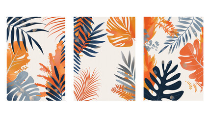 set of abstract art leaves, luxury nature patterns