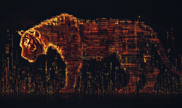 Digital Tiger Silhouette with Glowing Code Effect