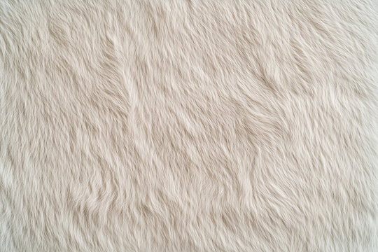 A close-up view of soft, fluffy white short fur texture, showcasing the gentle waves and strands of hair. The fur appears plush and inviting, suitable for backgrounds or textile designs.