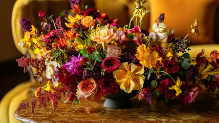 Beautiful autumn flowers bouquet, autumnal botanical home decor and floral arrangement, English countryside style and florist design for floral shop, flower arranging workshop or classes idea