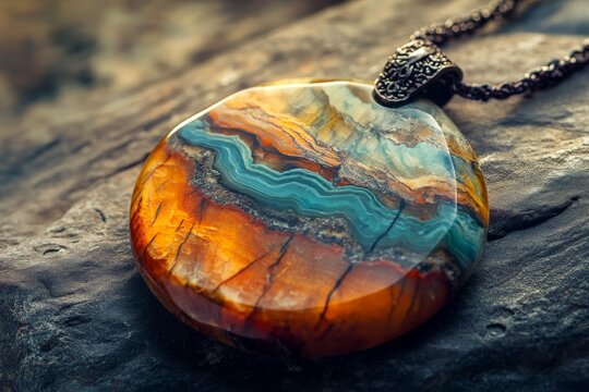 A beautifully crafted marble and turquoise pendant, featuring an intricate swirling design and rich hues, showcasing nature's artistry and timeless elegance.