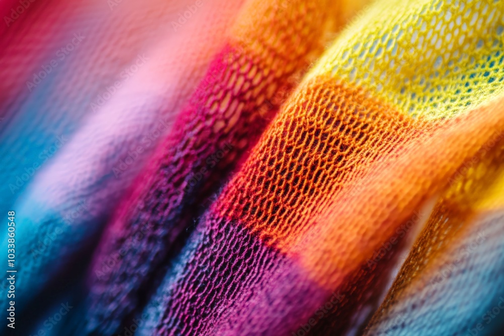 Poster knit fabric with a gradient color scheme, resembling a rainbow, celebrates diversity, creativity, an
