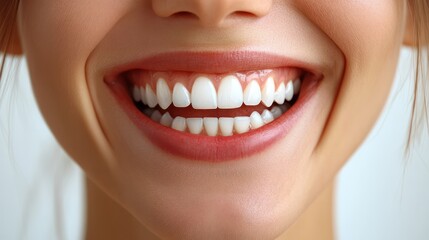 Obraz premium A woman with a big smile on her face, showing off her white teeth