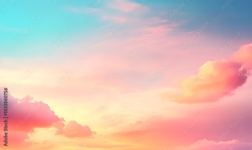 Poster Beautiful blurred background sky in pastel colors of orange, pink and blue