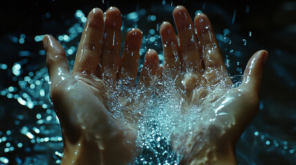 Fototapeta premium The hands of an attractive model are splashed with water