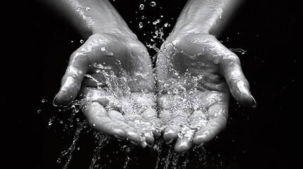 Fototapeta premium The hands of an attractive model are splashed with water