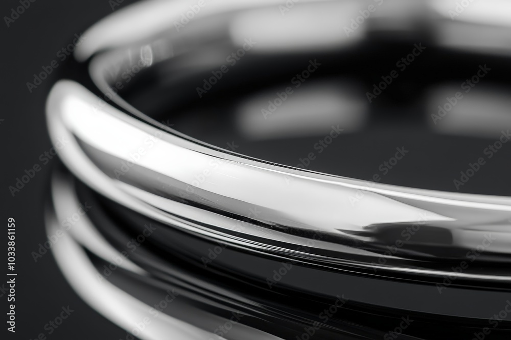 Poster Three interlocking silver bangles create a contemporary visual with glossy finishes. Their circular symmetry and sheen add to the elegance and modern design.