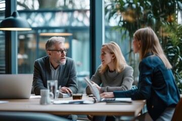 Team financial discussing conversation computer adult.