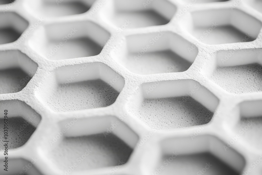 Fototapete this image features a white hexagonal grid design with a smooth, modern minimalist aesthetic, emphas