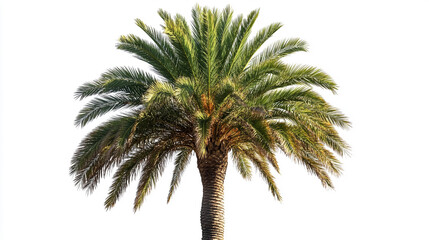 Palm tree with lush green fronds standing tall against a clear background