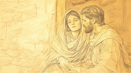 Fototapeta premium The Humble Annunciation Mary Receiving the Miraculous Message from the Angel Gabriel Her Face Illuminated with Wonder and Acceptance as She Embraces Her Divine Calling