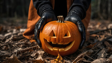 halloween pumpkin and pumpkins, orange, terror, dark, happy day, ai generated