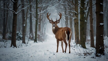 "Cozy Christmas Deer in Scarf - Long Exposure Winter Scene"
