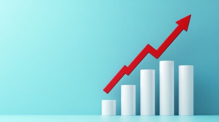 Fototapeta premium A dynamic graph with rising bars and a bold red arrow signifying growth and success in business or finance.