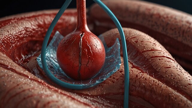3D Angioplasty Illustration: Stent Placement in Arterial Plaque for Blood Vessel Surgery