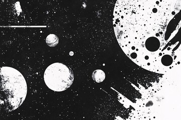 Abstract Space Art: Planets and Stars in a Cosmic Dance