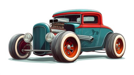 Cartoon retro hot rod isolated on white background. 