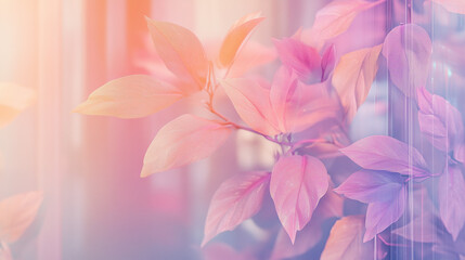 Obraz premium Dreamy close-up of pink and purple translucent leaves against a soft, pastel gradient background