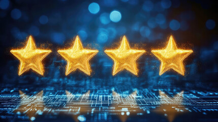Stars aligned on a digital rating form, with all five stars glowing brightly, symbolizing premium quality service. --chaos
