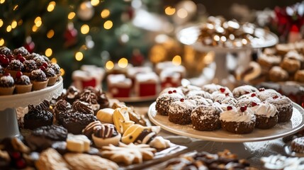 Festive Christmas Dessert Table with Assorted Treats