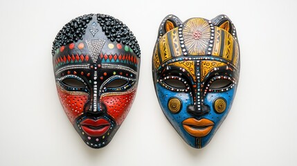 Two masks with a black and yellow design