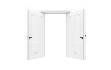 Two white doors opening transparent background image