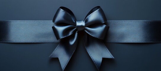This dark blue bow ribbon band satin navy stripe fabric is intended for use with a Christmas holiday gift box, greeting card banner, present wrap design decoration ornament.