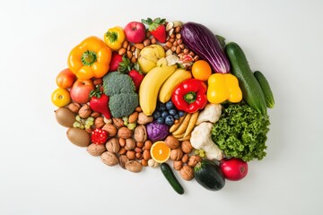 A vibrant arrangement of various fruits, vegetables, and nuts representing health and nutrition.