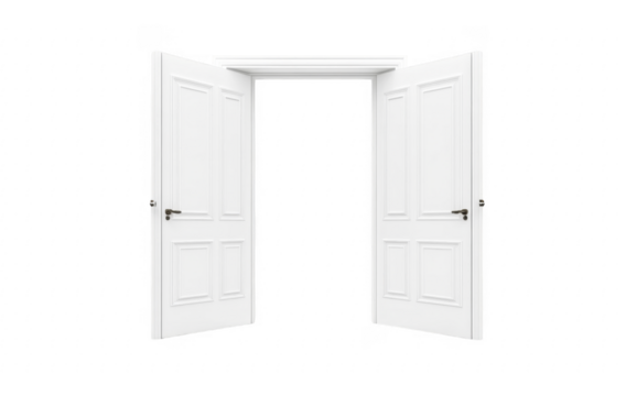 Two white doors opening transparent background image