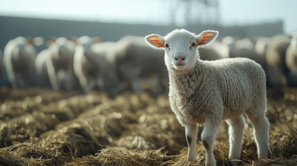 Obraz premium Livestock in an eco-smart farm with smart systems controlling resource allocation and feed efficiency