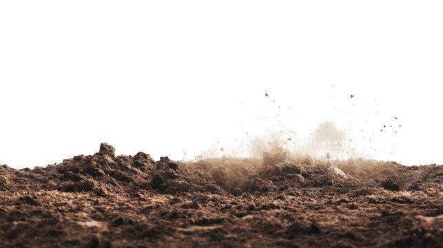 Pile of soil spread apart, transparent white background image