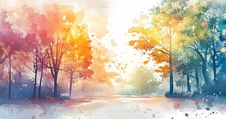 水彩画　木　風景　背景画像