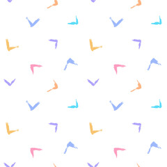 Vector abstract birds pattern. Seamless colorful brush stroke background. Swoosh print in pink, purple, blue, orange, yellow and white colors. Painted ornament for kids. Rainbow motif. Childish design