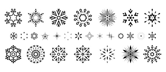 Snowflakes icon collection. Graphic modern black and white ornament.