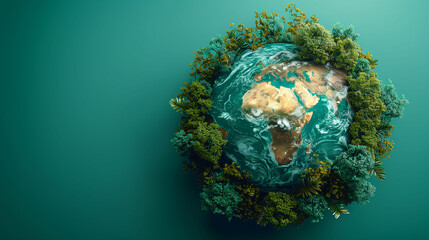 Planet Earth Surrounded by Lush Green Forests: Environmental Sustainability Concept