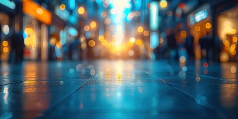 Fototapeta premium A vibrant city street at night with glowing lights and bustling activity captured in a mesmerizing blur that creates a dreamlike atmosphere