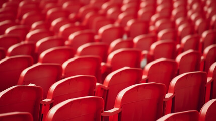 Fototapeta premium Row of empty red seats at stadium