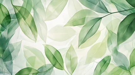 A watercolor background with a gradient of greens and yellows, featuring abstract leaves in the foreground