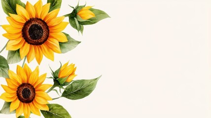 Simple watercolor sunflowers with minimal details, soft yellow petals on a pale cream background, seamless design