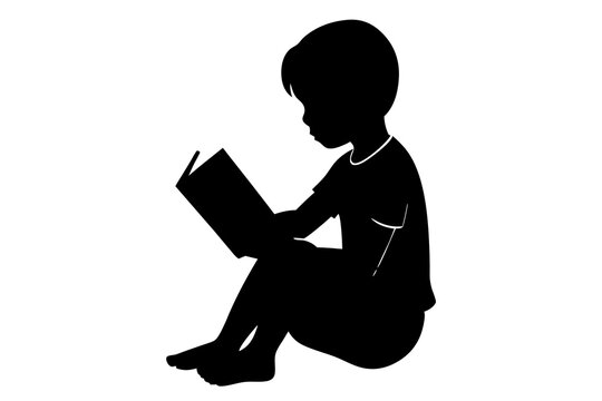 recommend clip art: kids read book silhouette vector illustration