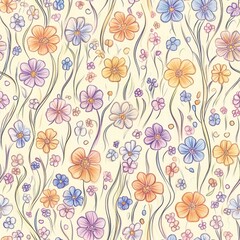 Obraz premium Floral Pattern with Colorful Hand-Drawn Flowers and Whimsical Lines