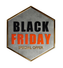 BLACK FRIDAY 3D, WITH WHITE AND ORANGE LETTERS ON A MARBLE BACKGROUND